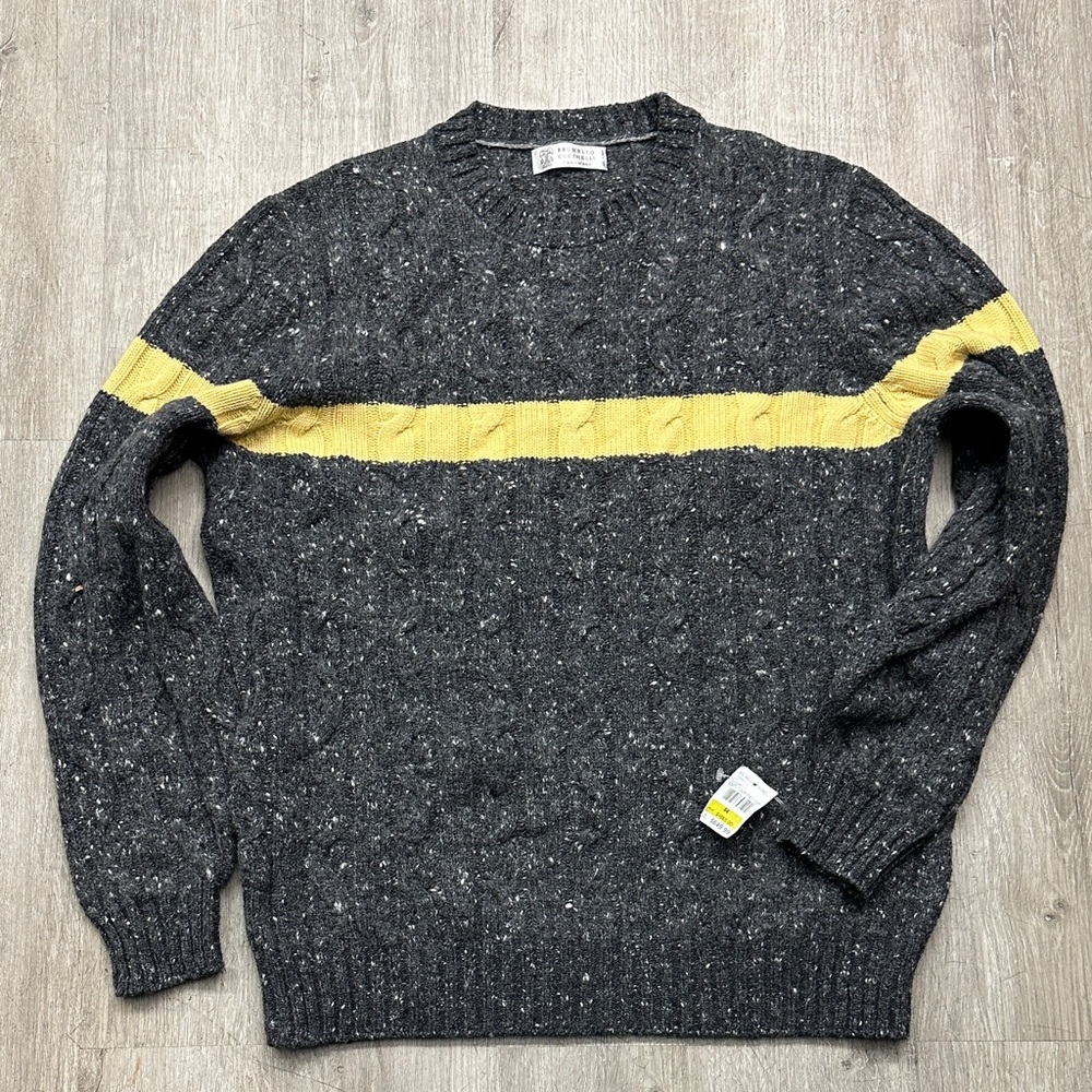 Brunello Cucinelli Charcoal and Mustard Crewneck Sweater